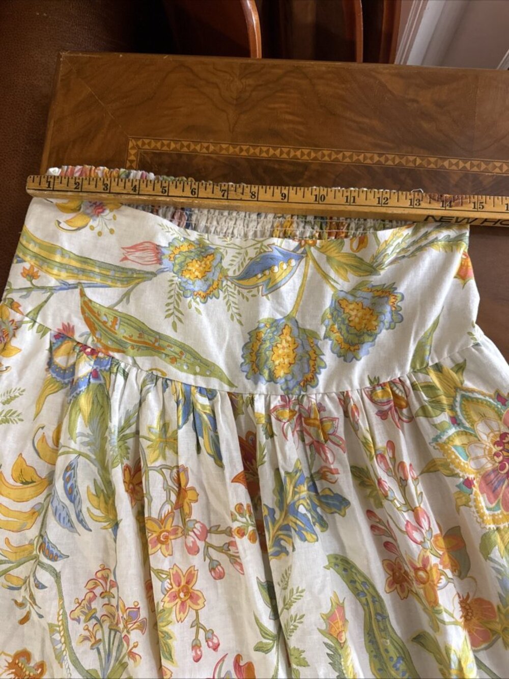 Rachel Zoe Women M Cream Maxi Colorful Floral Bohemian Linen Blend Skirt Stretch - Picture 9 of 10